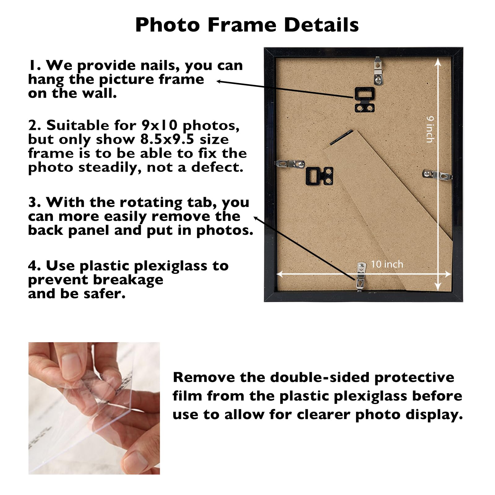 JCJMY 9x10 Picture Frame Black for Wall Hanging or Tabletop, Wall Mounting Horizontally or Vertically, 9 x 10 Wall Gallery Poste